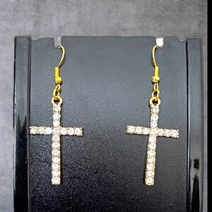 Paved cross earrings gold tone